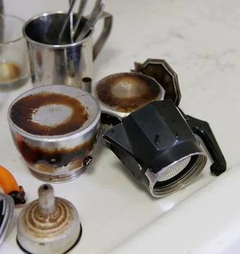 Coffee maker open on sink Stock Photos