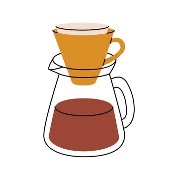 Coffee maker with paper filter. Hand drawn elements for cafe menu, coffee shop イラスト素材