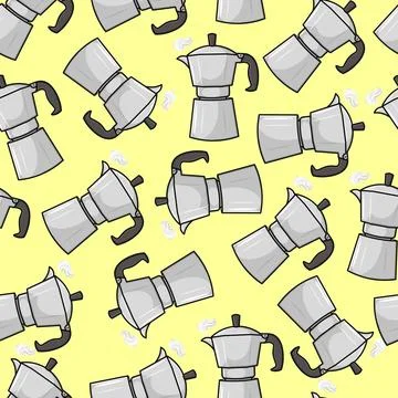 Coffee maker pattern on a yellow background Stock Illustration