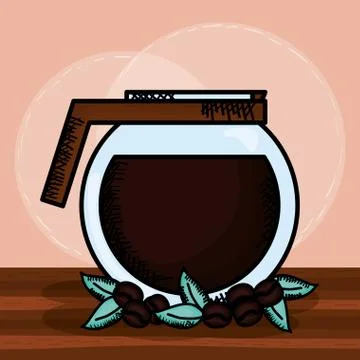 Coffee maker pot with grains and leafs Stock Illustration