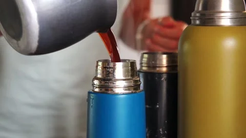Coffee Maker Pouring into Thermos Stock Footage 265143168