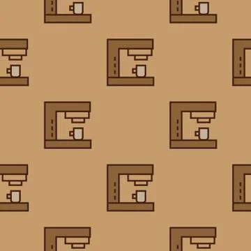Coffee maker - seamless pattern. vector illustration. Brown line icon Illustrazione stock