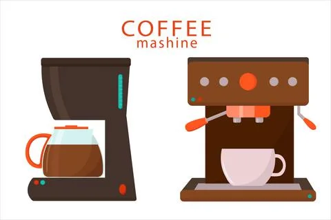 Coffee maker set isolated on white background. Vector flat illustration coffe Stock Illustration