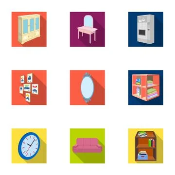 Coffee maker, sofa, mirror, table service in the restaurant and other web icon Stock Illustration