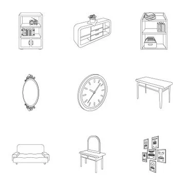 Coffee maker, sofa, mirror, table service in the restaurant and other web icon Stock Illustration