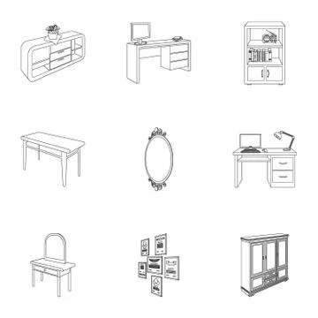 Coffee maker, sofa, mirror, table service in the restaurant and other web icon Stock Illustration