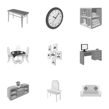 Coffee maker, sofa, mirror, table service in the restaurant and other web icon Illustrazione stock
