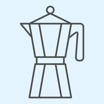Coffee maker thin line icon. Kettle pot with handle for brewing hot drinks. Home Stock Illustration