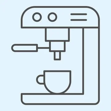 Coffee maker thin line icon. Machine and cup of brewed hot drink. Home-style Stock Illustration