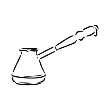 Coffee maker, Turkish coffee maker. Vector black and white graphic illustra.. Stock Illustration