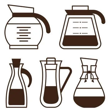 Coffee Makers Pots and Kettle Line Icons Stock Illustration