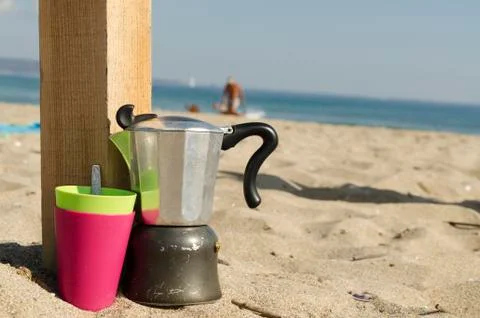 Coffee making on a beach Stock Photos
