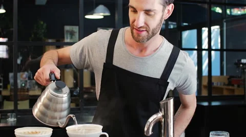 Coffee making demonstration in cafe Stock Footage 58127627