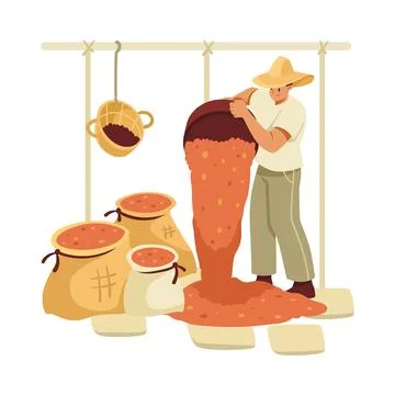 Coffee Making Industry with Man Engaged in Production Process Vector Stock Illustration