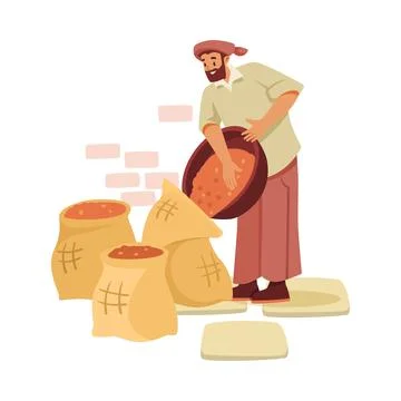 Coffee Making Industry with Man Engaged in Production Process Vector Stock Illustration