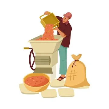 Coffee Making Industry with Man Engaged in Production Process Vector Stock Illustration