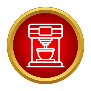 Coffee making machine icon with cup on red background Stock Illustration