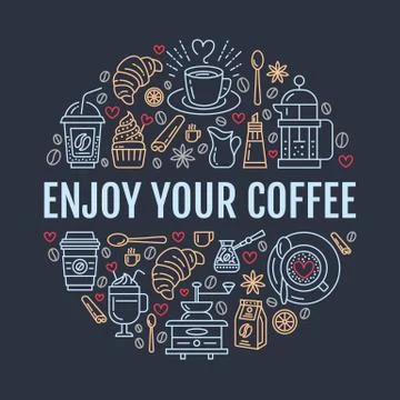 Coffee making poster template. Brewing vector line icon, circle illustration for Stock Illustration