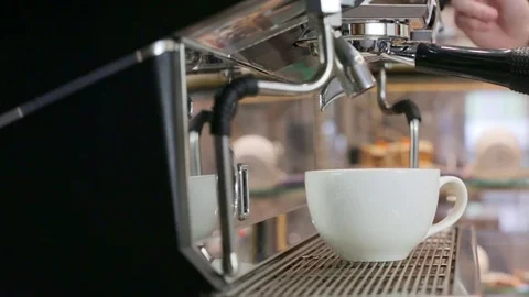 Coffee making process espresso cup and coffee machine bartender make morning Stock Footage 82547215