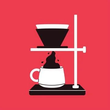 Coffee making process. Hot beverage alternative coffee, logo coffee shop, menu Stock Illustration