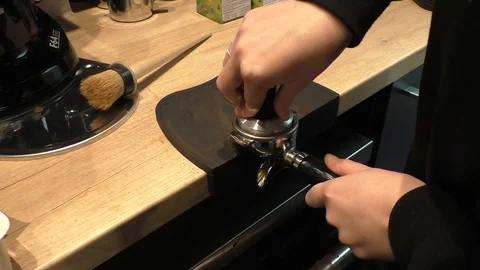 Coffee making. Pushing and press. coffee machine working Video stock 129578312