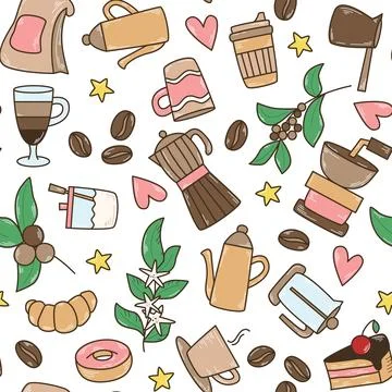 Coffee mania seamless pattern vector illustration Illustrazione stock