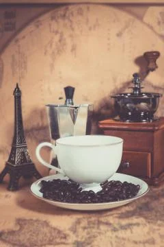 Coffee on the map Stock Photos