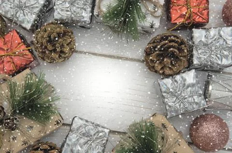 Coffee with marshmallows in a cup on the background of a Christmas decor Stock Photos