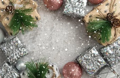 Coffee with marshmallows in a cup on the background of a Christmas decor Stock Photos