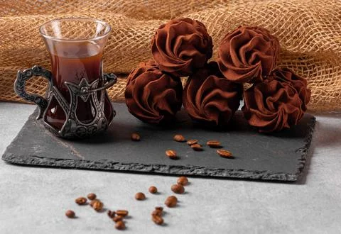 Coffee marshmallows with a minimum amount of sugar on a gray background, heal Stock Photos