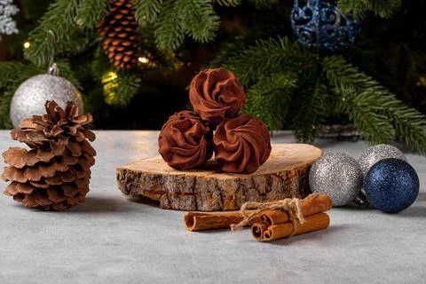 Coffee marshmallows with a minimum amount of sugar for Christmas and new year Stock Photos