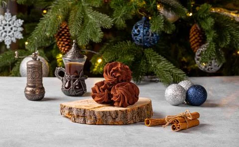 Coffee marshmallows with a minimum amount of sugar for Christmas and new year Stock Photos