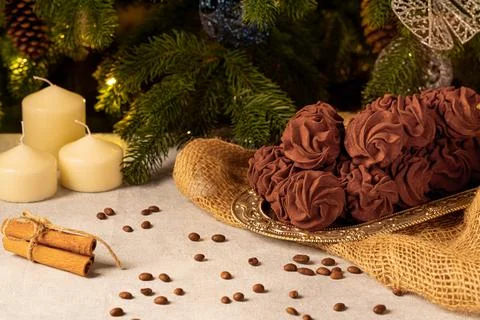 Coffee marshmallows with a minimum amount of sugar for Christmas and new year Stock Photos