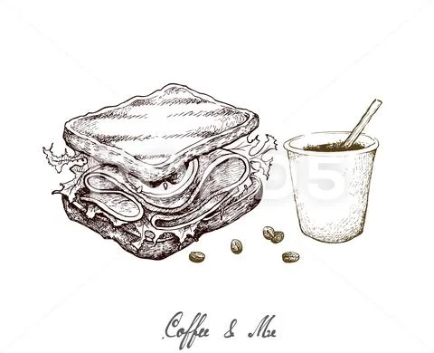 Coffee & Me, Illustration Hand Drawn Sketch of Takeaway Coffee in A Disposabl Stock Illustration