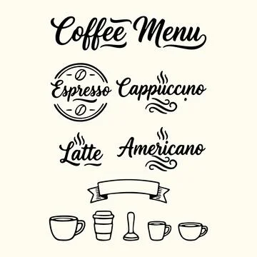 Coffee Menu Calligraphy Vector Lettering Set Ilustración de archivo