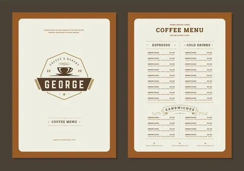 Coffee menu design brochure template vector Illustration Stock Illustration