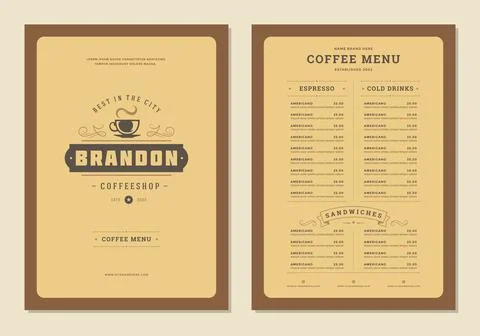 Coffee menu design brochure template vector Illustration Stock Illustration