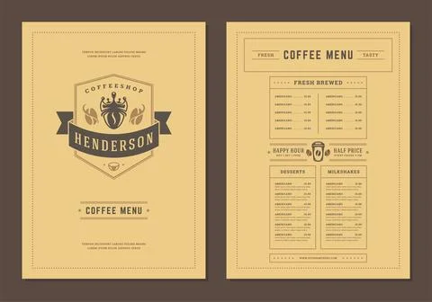 Coffee menu design brochure template vector Illustration Stock Illustration