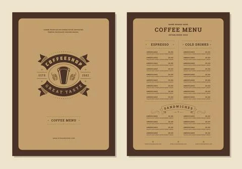 Coffee menu design brochure template vector Illustration Stock Illustration