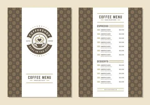 Coffee menu design brochure template vector Illustration Stock Illustration