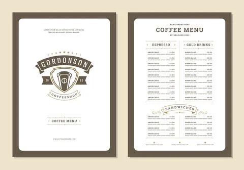 Coffee menu design brochure template vector Illustration Illustrazione stock