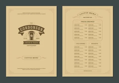 Coffee menu design template flyer for bar or cafe with offee shop logo cup .. イラスト素材