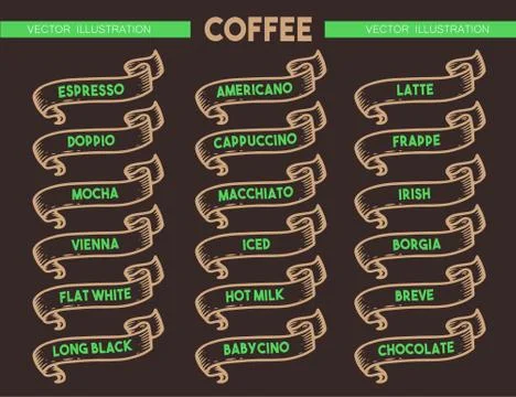 Coffee menu icon set Stock Illustration