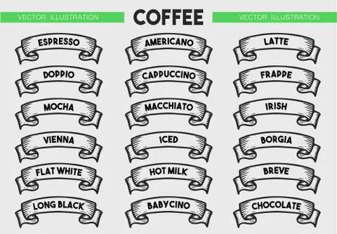 Coffee menu icon set Stock Illustration