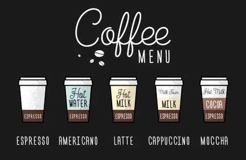 The coffee menu layout. Coffee of your choice. Vector flat illustration. Espr イラスト素材