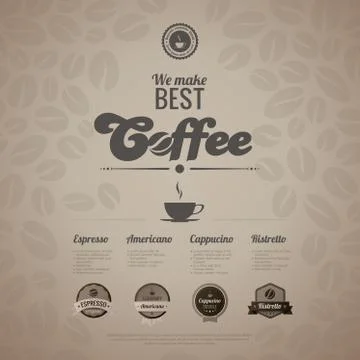 Coffee menu poster vector design template in retro style. Stock Illustration