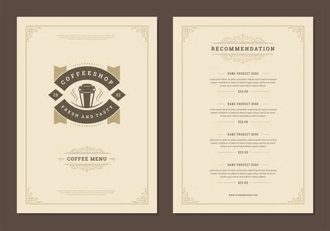 Coffee menu template design flyer for cafe with coffee shop logo cup symbol.. イラスト素材