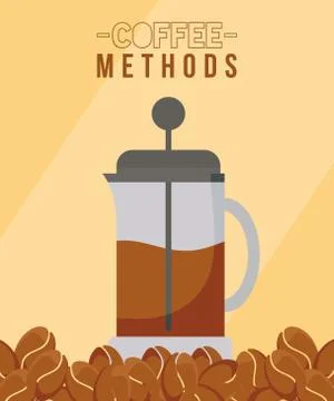 Coffee methods with french press and beans vector design Stock Illustration