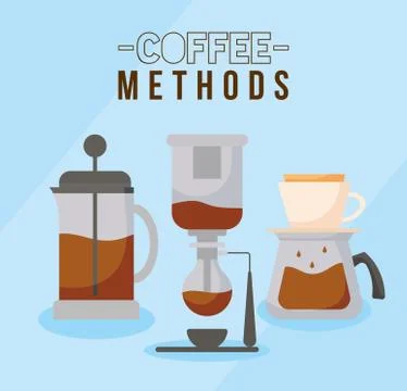 Coffee methods with siphon machine french press and pot vector design Stock Illustration