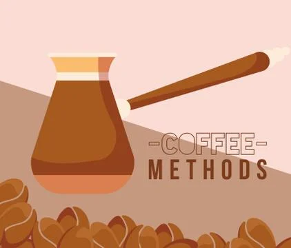 Coffee methods with turkish pot and beans vector design Stock Illustration